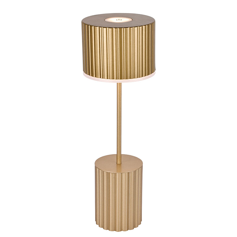 Lampu meja kecil berwarna metal dengan baterai