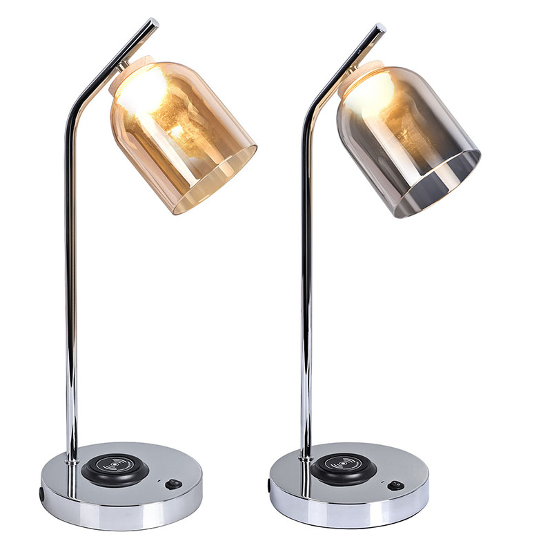 Lampu meja led QI dengan kap kaca