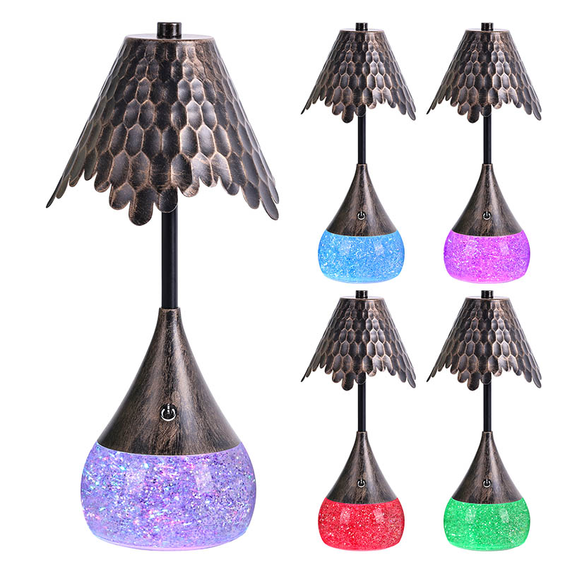 Retor Shade LED Desk Lampu dengan dasar Glitter RGB