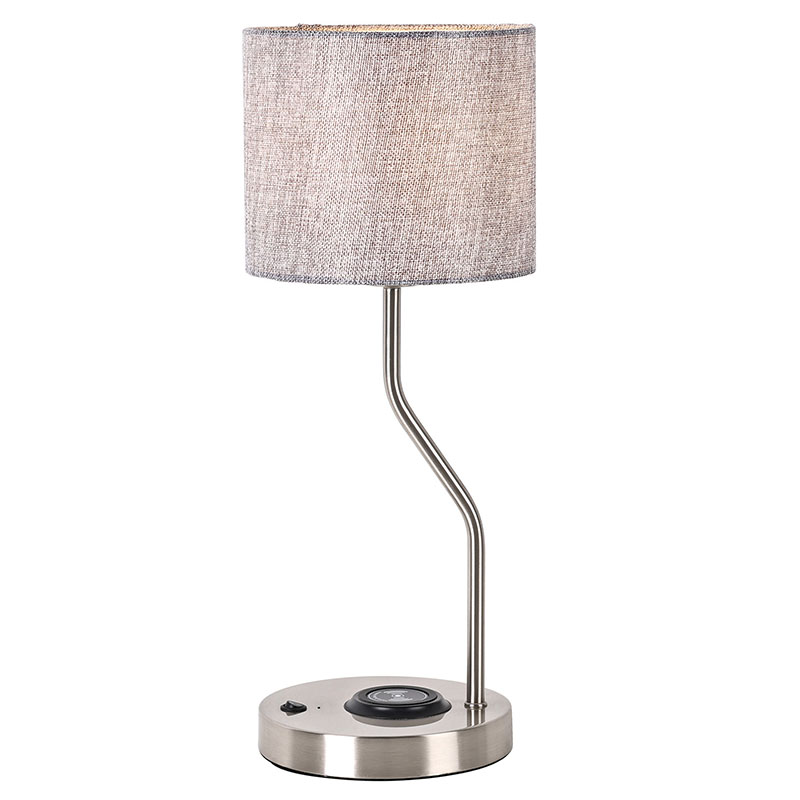 Lampu meja pengisi daya telepon nirkabel dengan kap kain